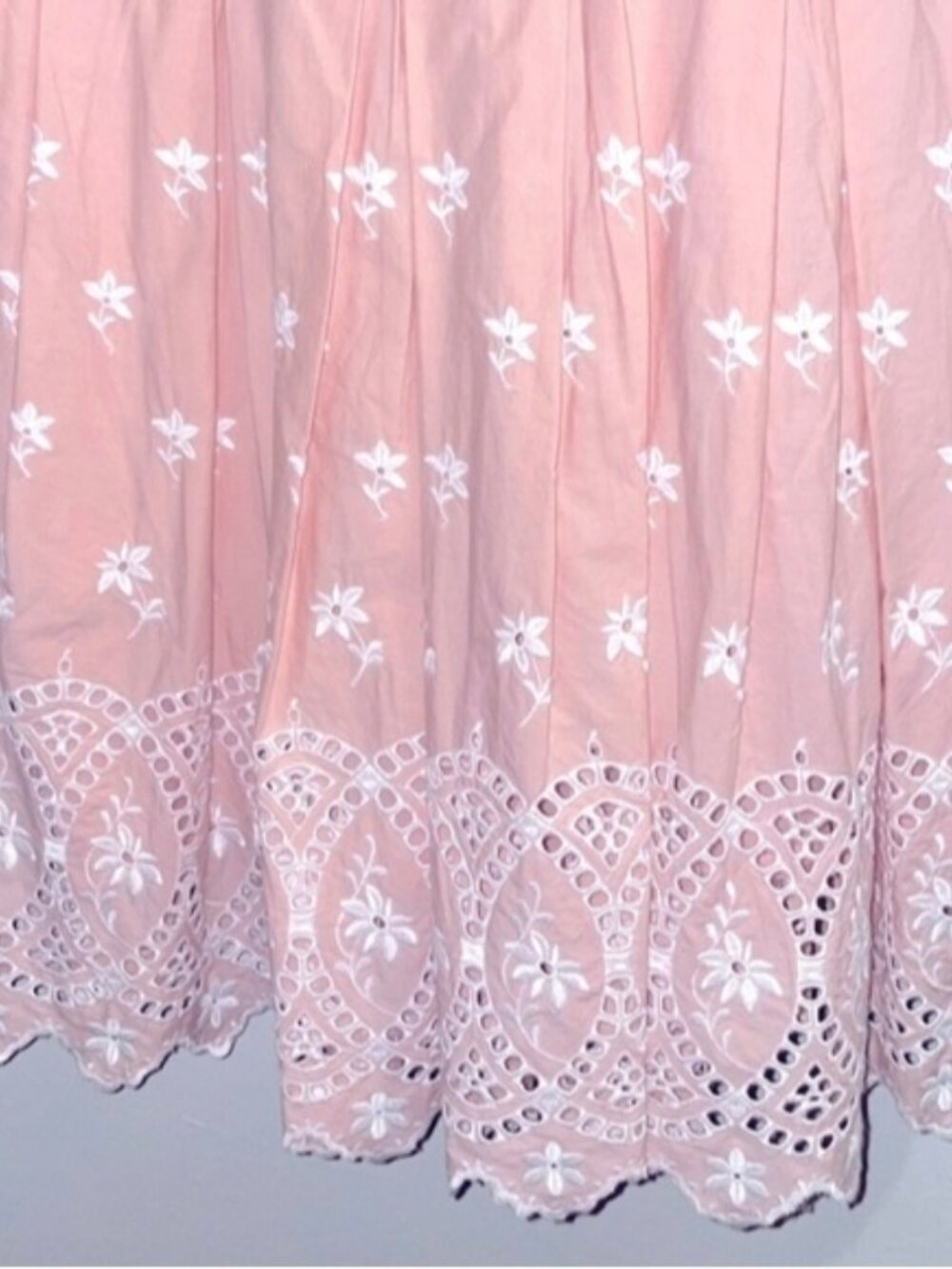 LoveShackFancy Pink Eyelet Mini Dress Size 6  Sleeveless Pleated Boho NWT - Picture 13 of 14